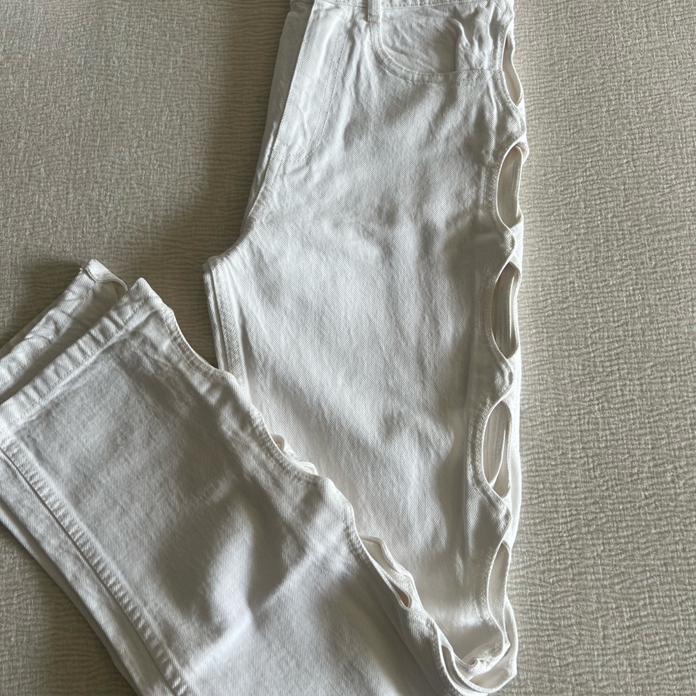 Women's White Jeans with Side Cutouts